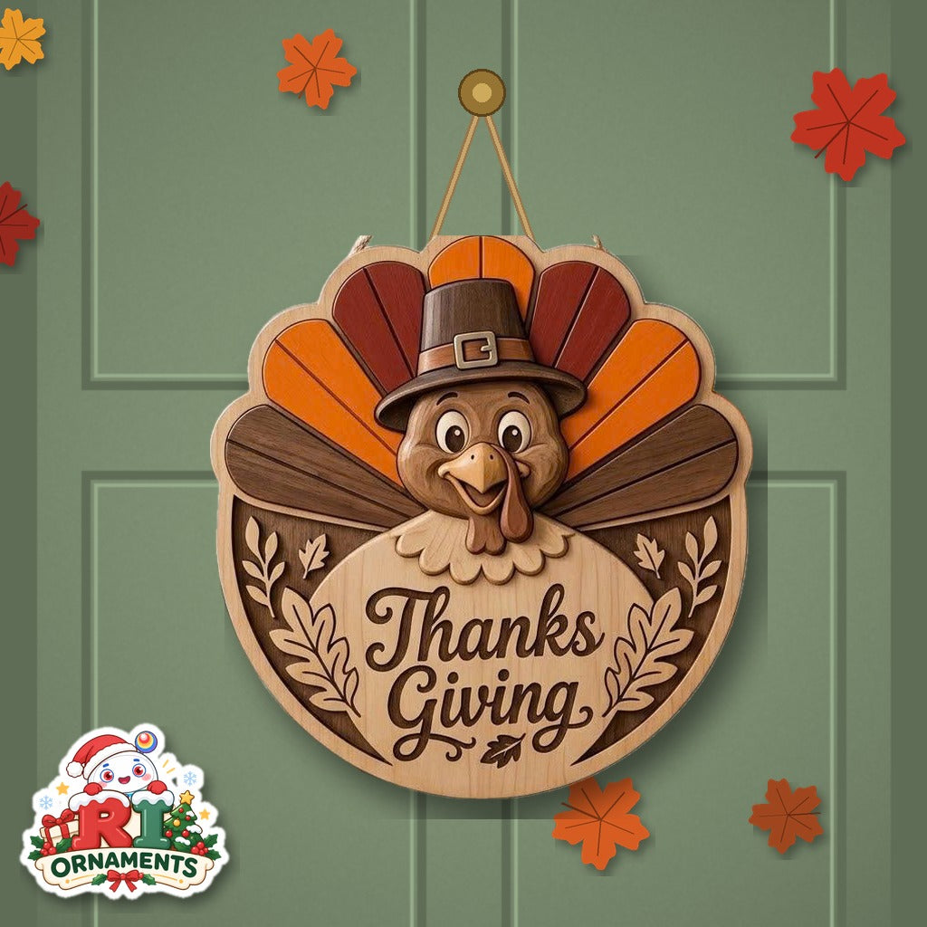 Wooden Turkey Thanksgiving Sign, 3D Turkey Door Hanger, Rustic Fall Wa ...